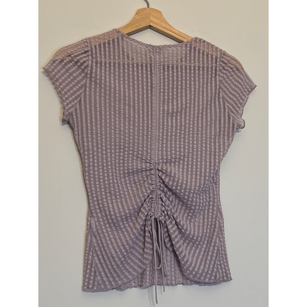 GB Sheer Textured Top Womens XS Purple Ruched Back Cap Sleeve - Picture 4 of 4